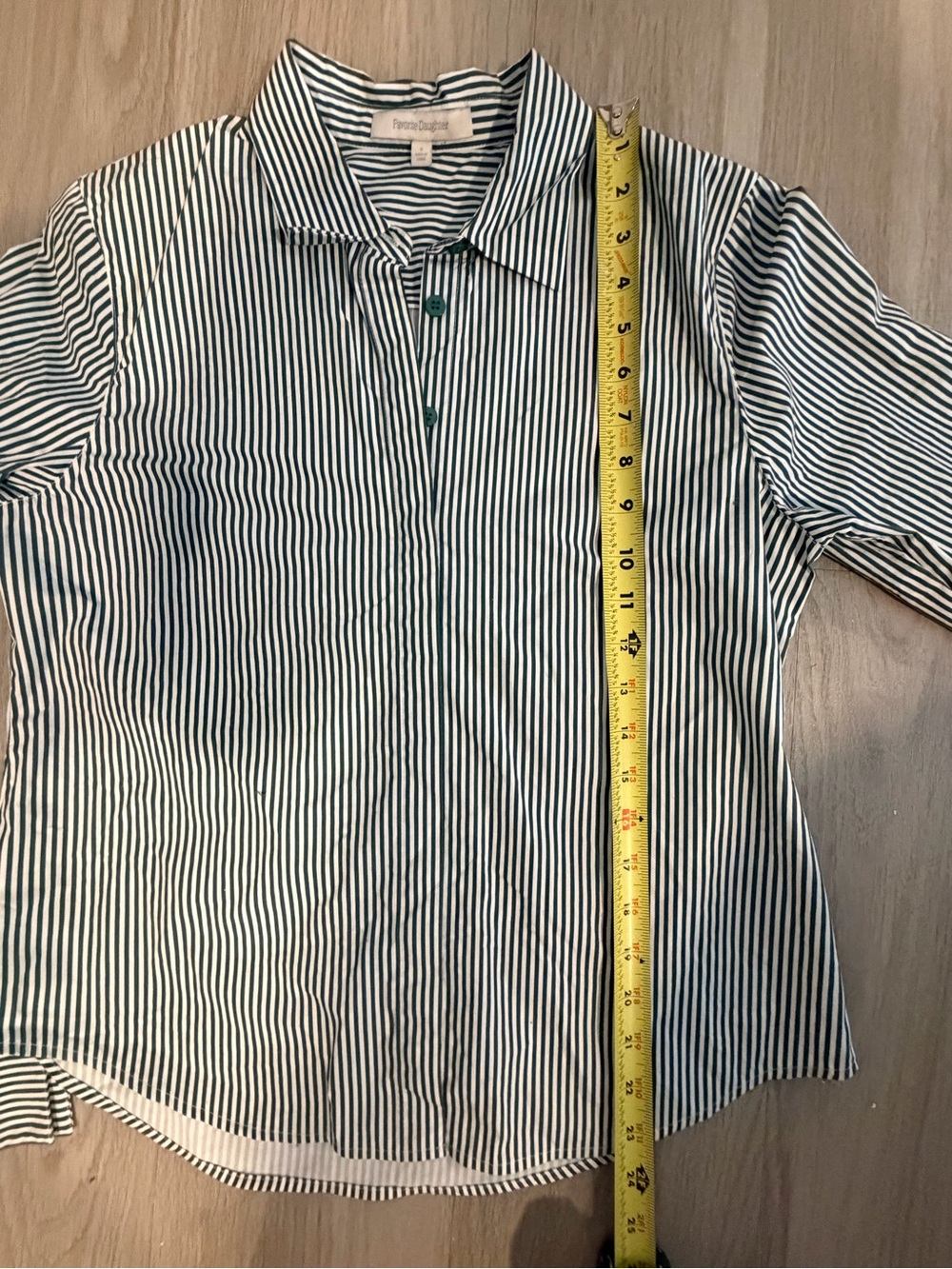 Favorite Daughter Striped classic poplin Shirt in Green and White - Picture 9 of 10